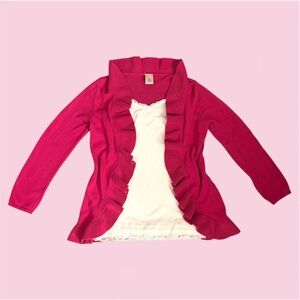 Hot Pink Ruffle Trim Open Cardigan - Size M